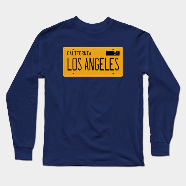 Los Angeles California Yellow License Plate Long Sleeve T-Shirt by hotroddude